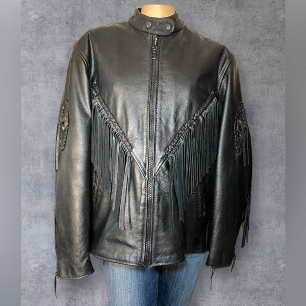 Hot Leathers Black Leather Fringe Jacket (Women’s XL)